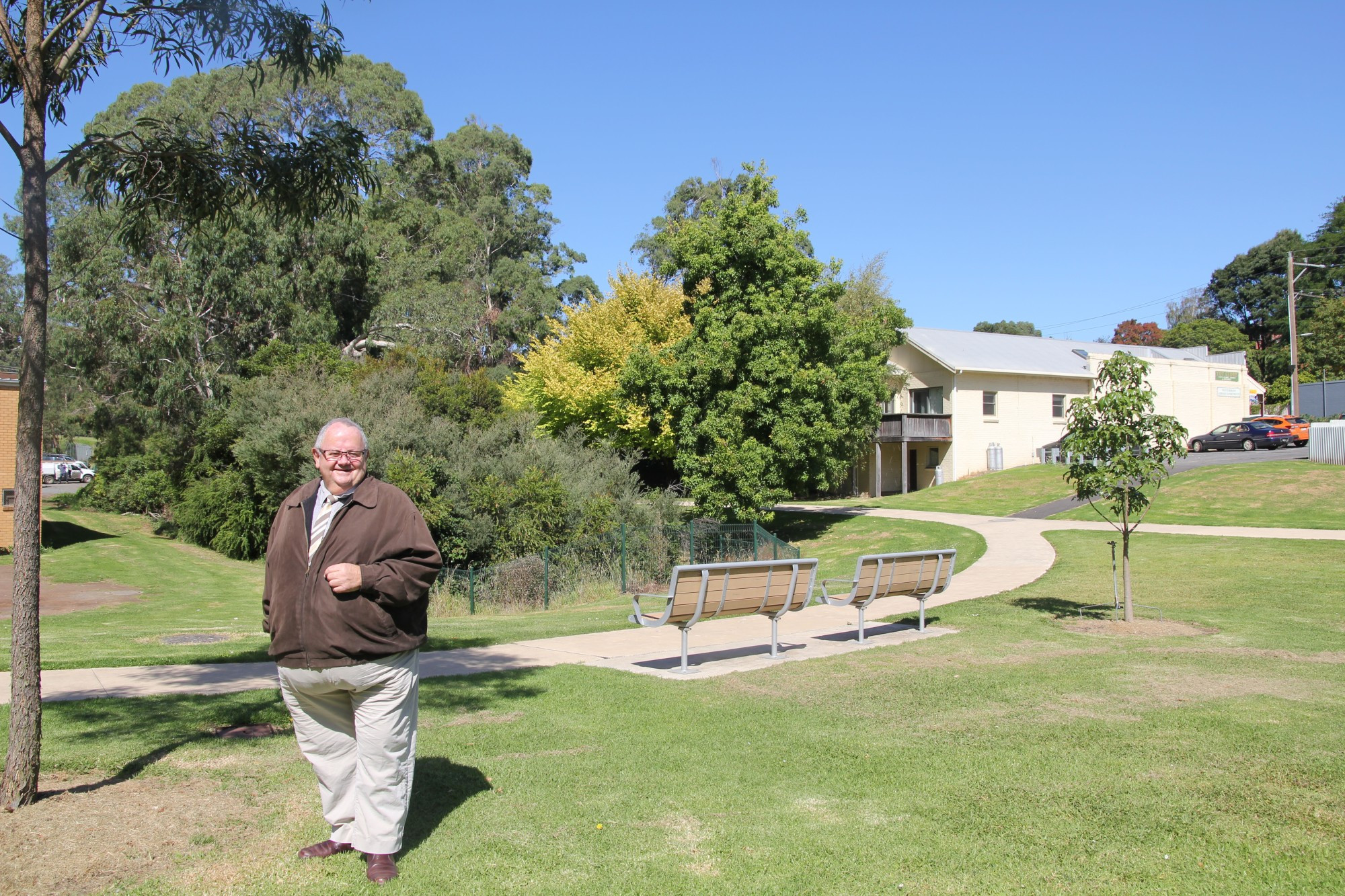 Smiles all round: Corangamite Shire mayor Neil Trotter welcomed an update on the Timboon Town Centre Activation Project.