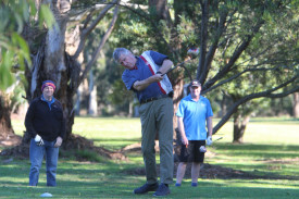 Harry Timmermans hits his drive on the eighth hole. 
