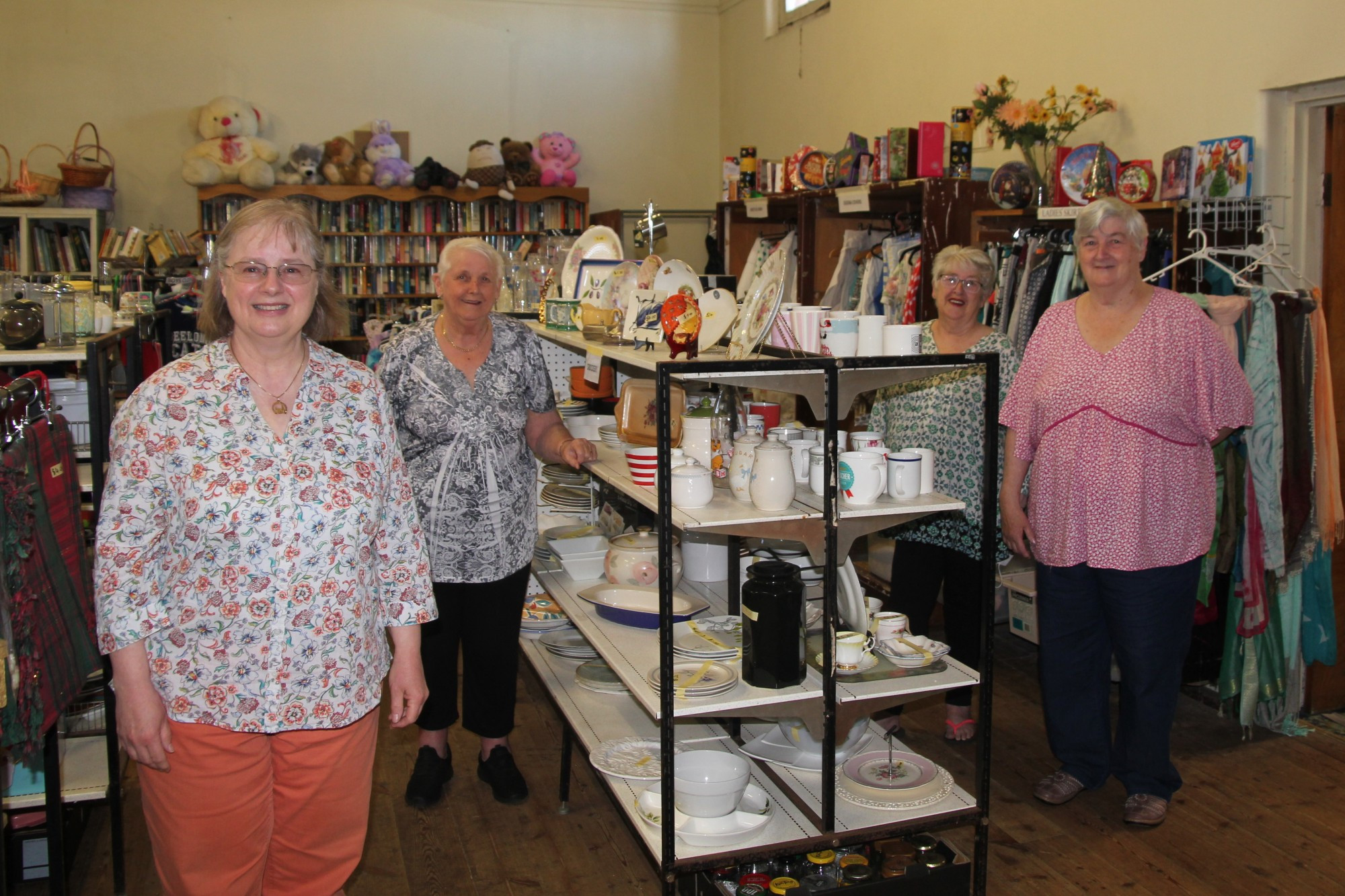 Appreciated: Cobden District Health Charity Shop volunteers (front) Veronica Tuenker and Dot Spaull along with shoppers Gwen Aitken and Chris Steep admire new display shelves which were donated to the shop.