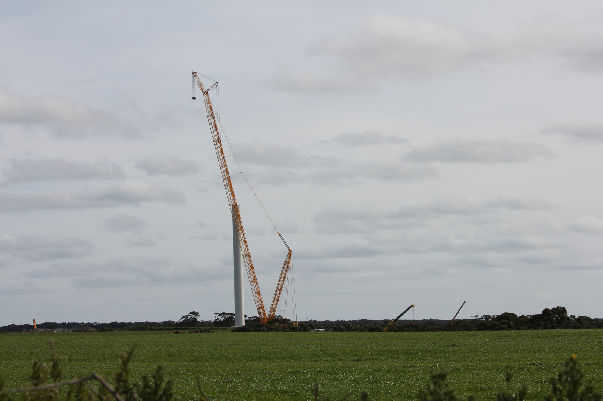 Quick process: The installation of the first of three wind turbines near Simpson begun last week.