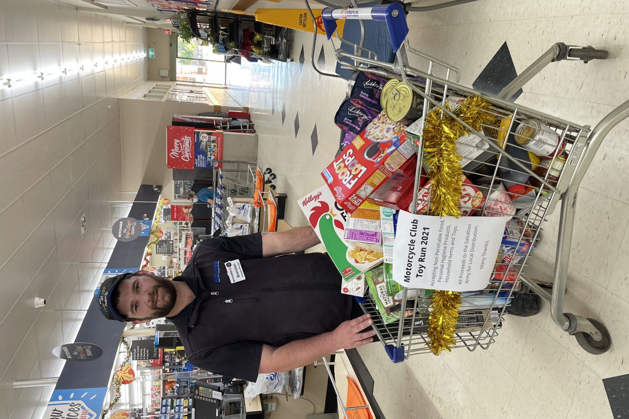 Donations appreciated: Ritchies IGA Cobden assistant manager Brendan Cook shows some of the items donated for the annual Toy Run, with collection closing today.