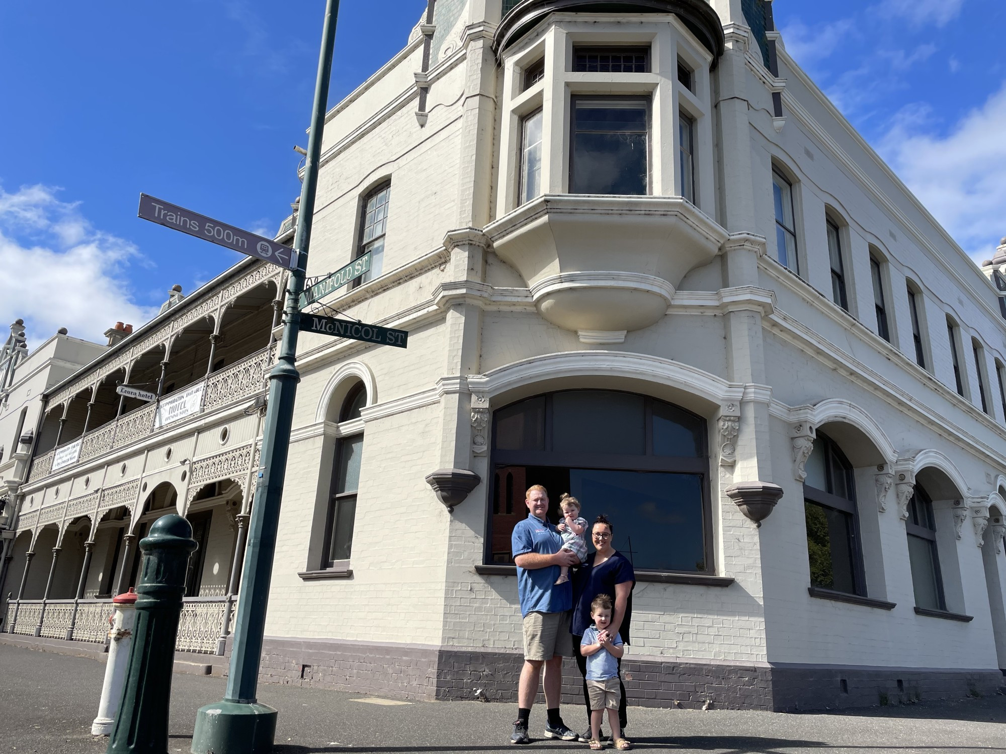 Making a move: Marlin and Caitlin Walsh with children Charlotte and Harvey are looking forward to providing a family friendly pub in Camperdown when they open the doors of The Leura next month.