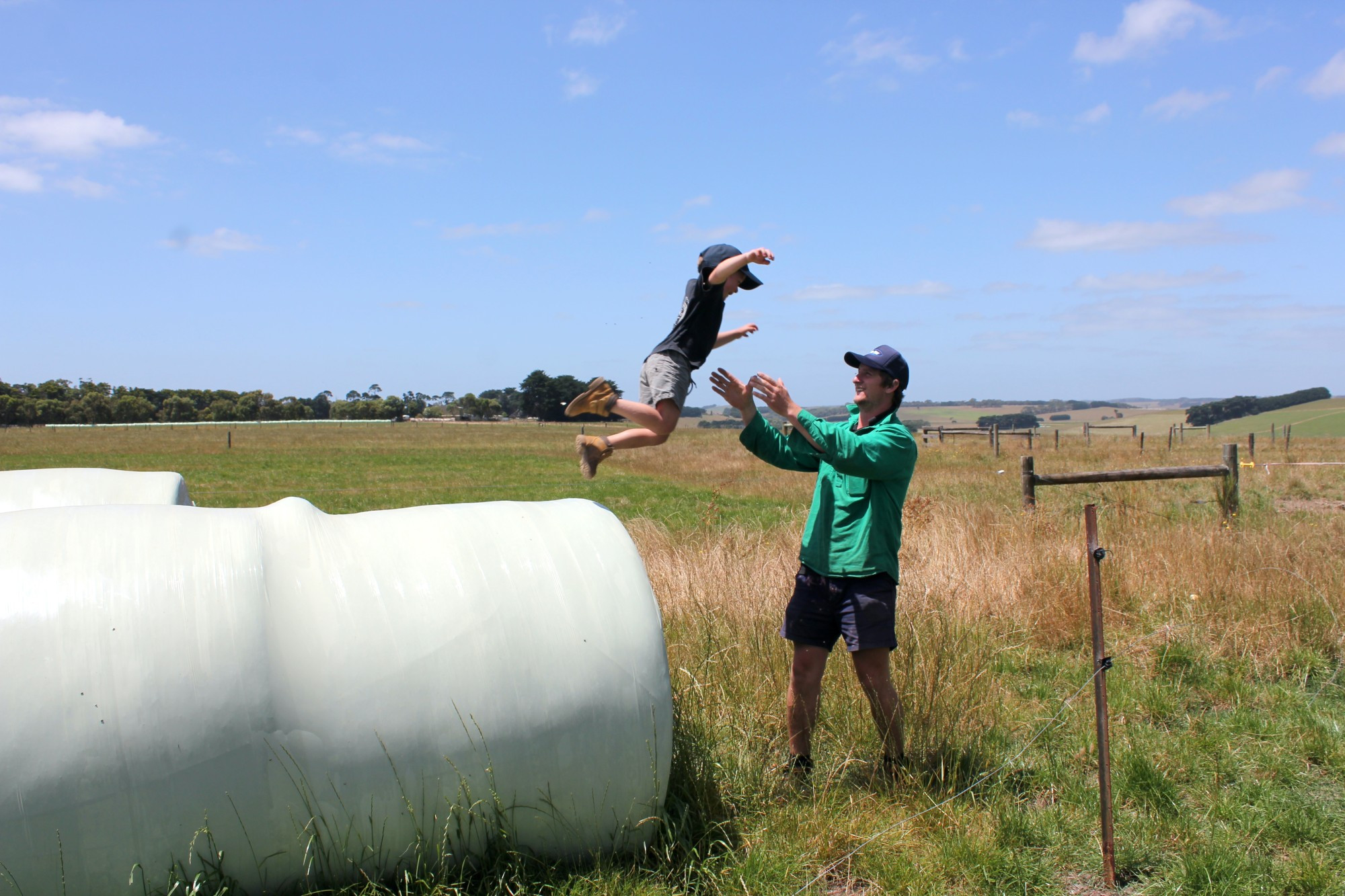 Helping hand: Bostocks Creek farmer Jack Hutt, pictured enjoying some time out with his son Max, has received a $5000 DemoDAIRY Foundation scholarship to help with his Diploma of Agriculture studies.