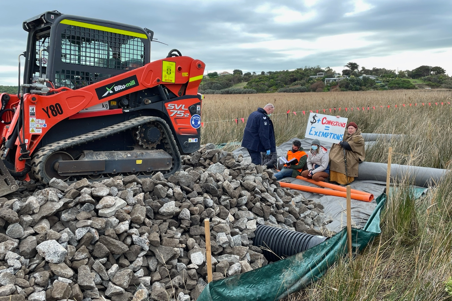 Fight reignites: Protestors spent most of the week in Princetown as Montarosa developers began work on the eco resort, just days out from their permit expiring.