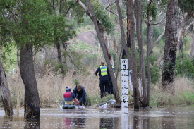 Devastation: Community members spent time at Maddens Bridge Road floodway Thursday afternoon searching for any signs of Nina and her dogs. 