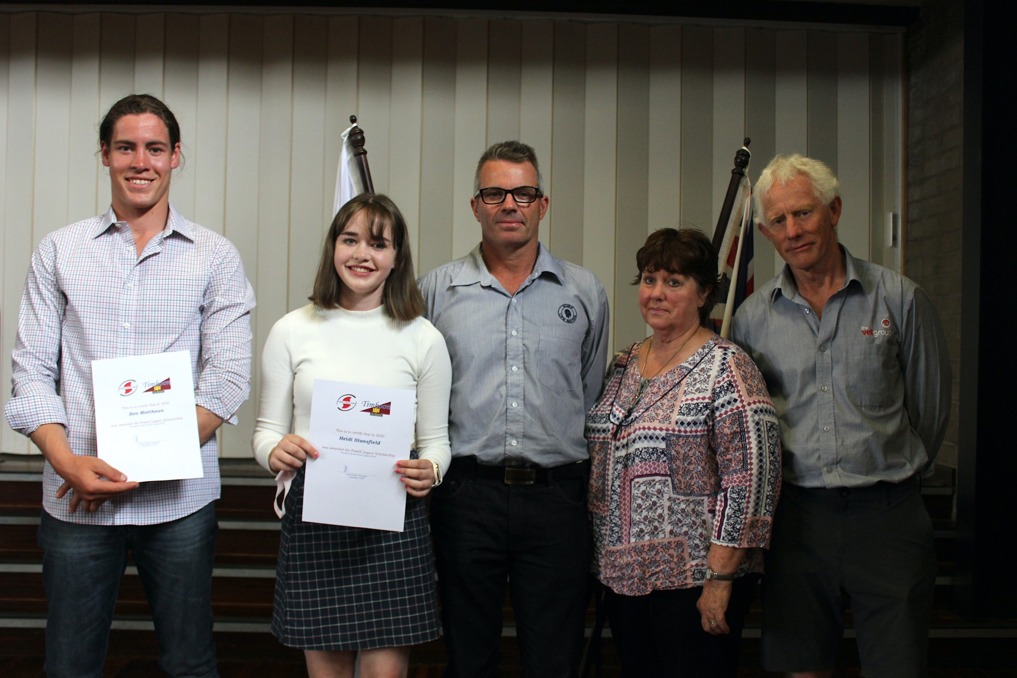 Congratulations: Recent Powell Legacy Fund scholarship recipients Ben Matthews and Heidi Stansfield were congratulated by fund sub-committee members Scott McKenzie, Val Powell and Chris Hibburt.