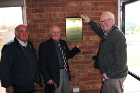 Support appreciated: Kelvin Grant, Darcy Howard and Robin Bryce represented Freemasons Australia, Timboon Lodge and South West Masonic Homes and helped unveil a commemorative plaque. 