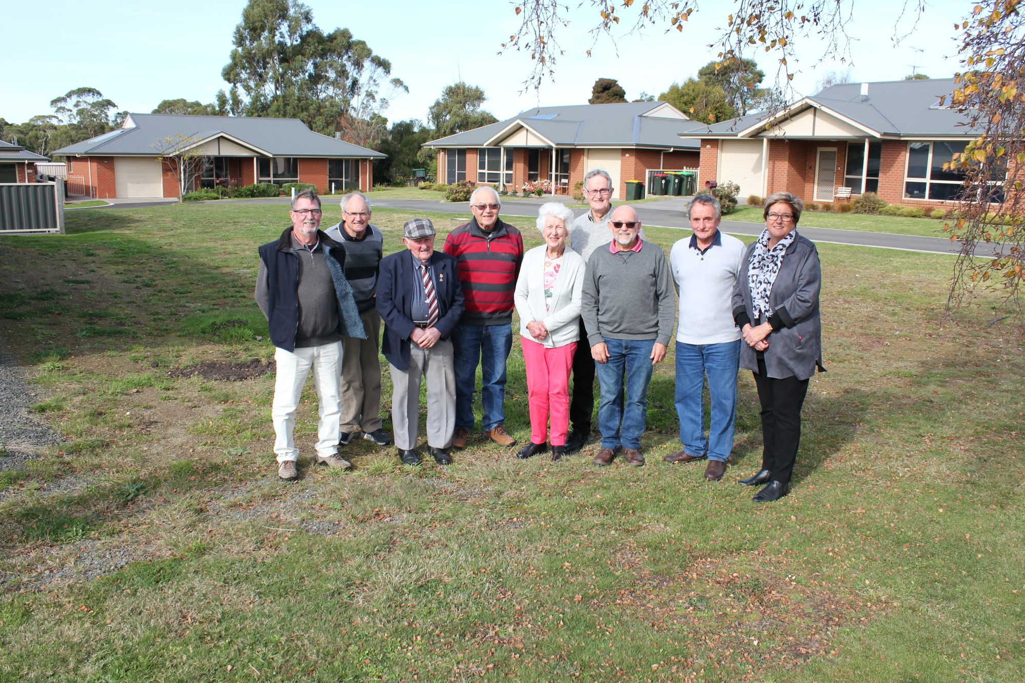 Supporting the community: Corangamite Shire mayor Ruth Gstrein (right) with some of the community members involved at the very beginning of the Aberlea Timboon project 13 years ago, including former Aberlea Mortlake CEO Doug Parker.