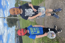 Nixon Podger and Emmett Gladman trick or treat in Cobden. 