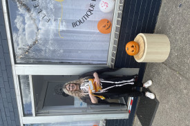 Ellen Smith hands out lollies in Cobden.