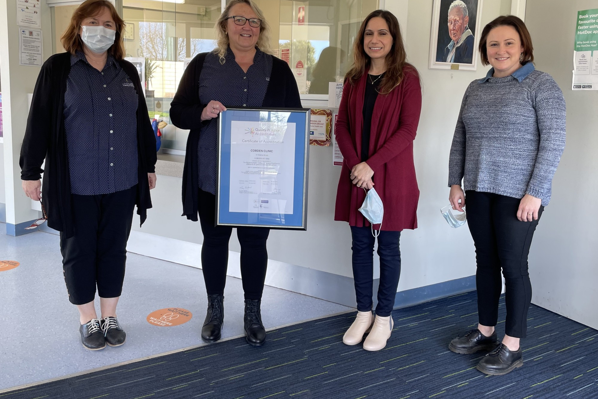 Congratulations: Cobdenhealth Family Practice staff members Terri Cinquegrana, Kelly McIan, Marium Rind and Sarah Walsh celebrated the practice receiving it’s accreditation.
