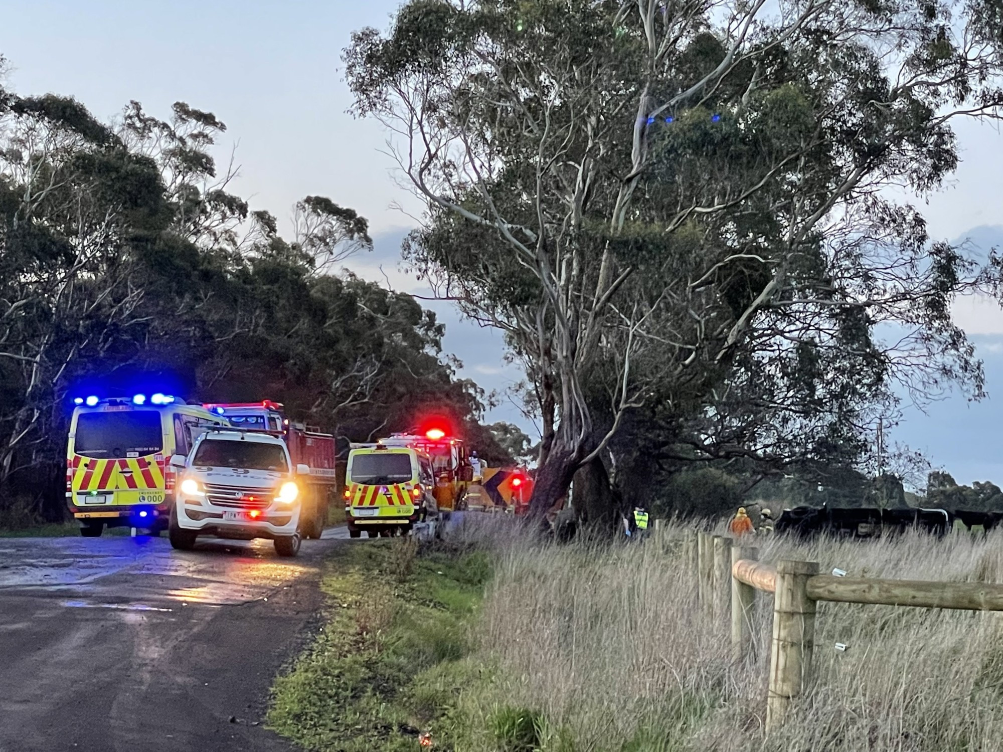 Emergency services attend: The man’s vehicle left the road at the Glenfyne bend at about 6pm on Saturday.