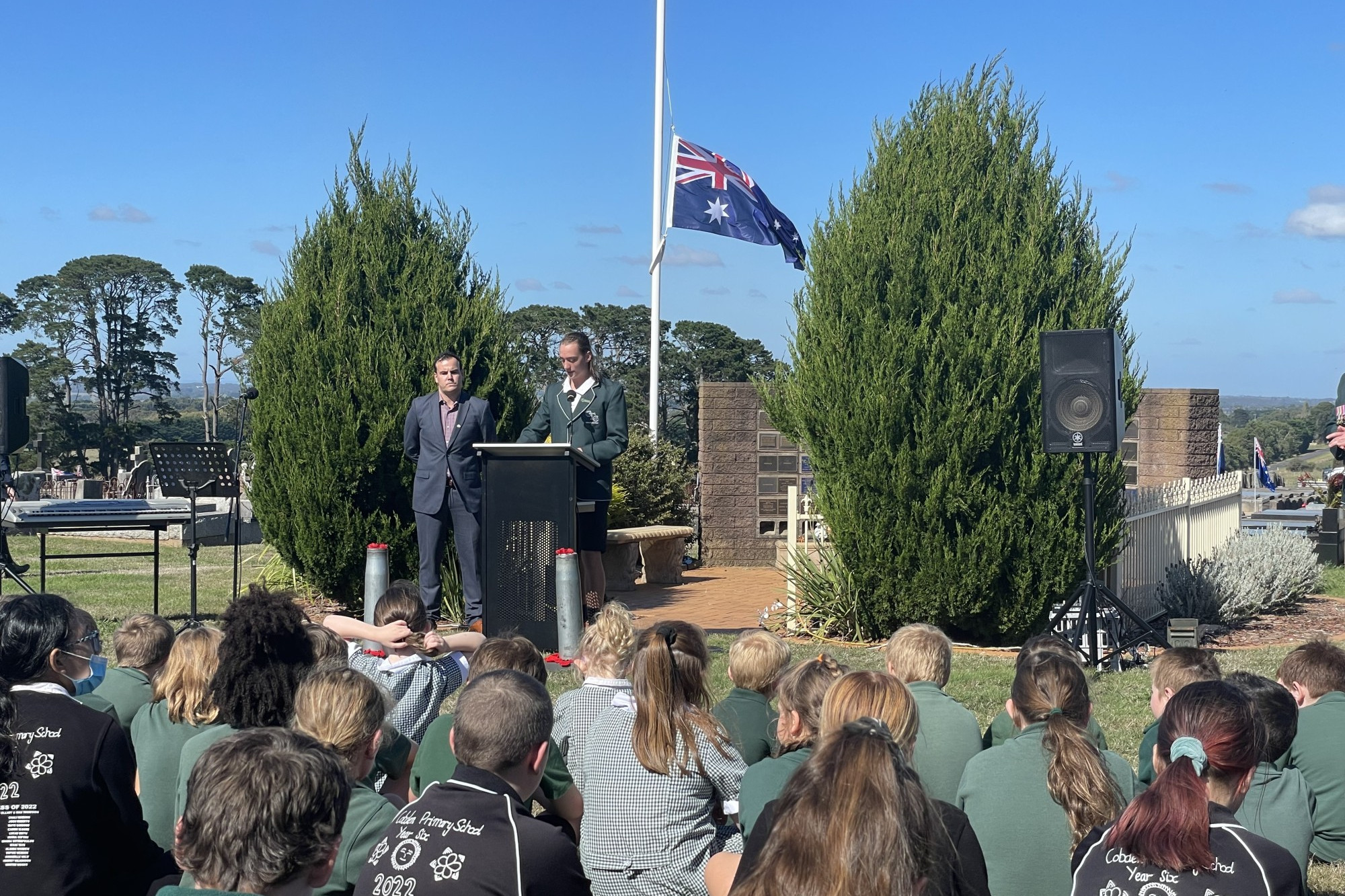 Nathan Murphy and Willoughby Perriss led the ceremony at the Cobden Cemetery on Friday.