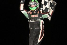 Portland’s Daniel Storer won the Merrett Family Trophy at Simpson Speedway last Saturday night. Photo by Geoff Rounds