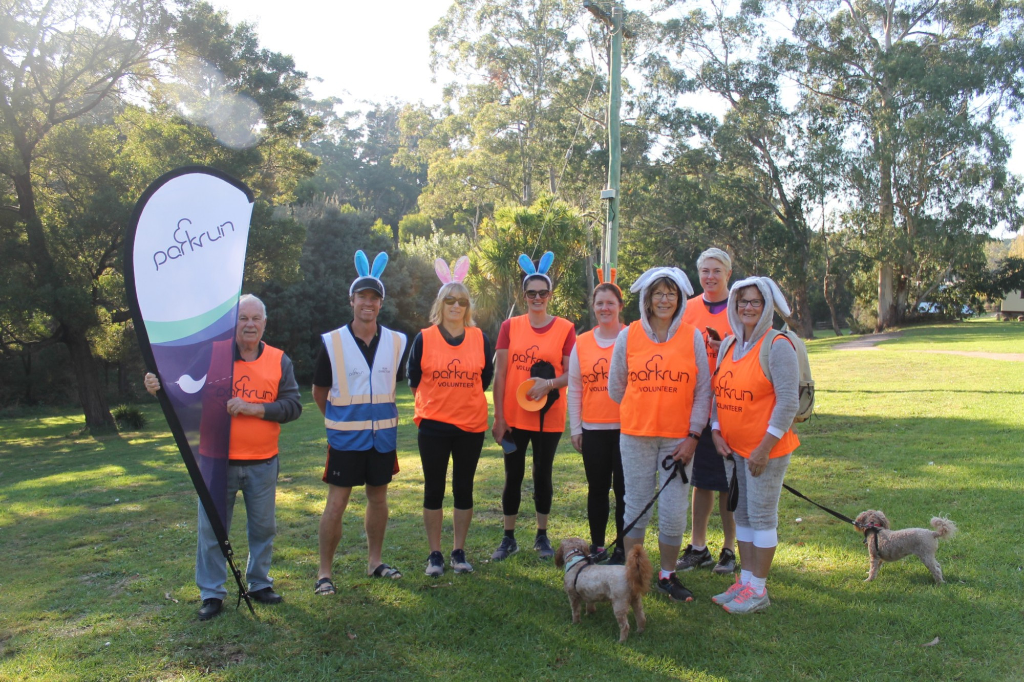 Come along: Timboon parkrun volunteers got into the Easter festivities ahead of a recent parkrun.