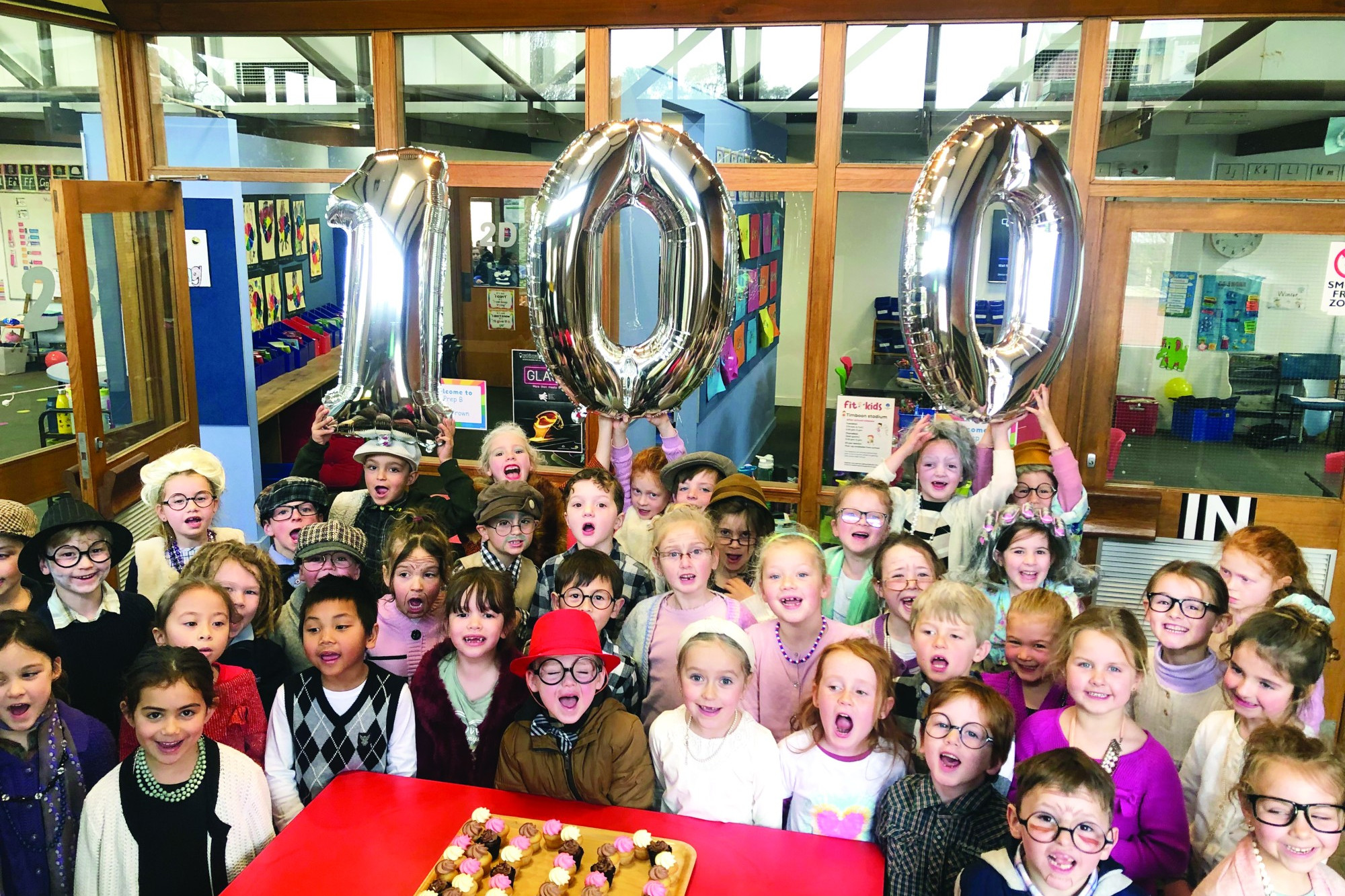 Centenarians: Timboon P-12 Prep students marked 100 days of school recently.