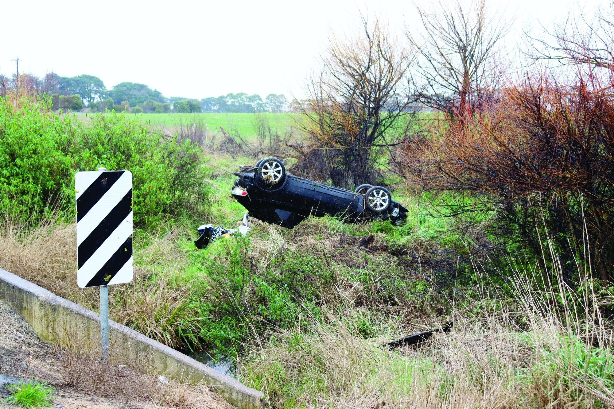 Accident: A young driver lost control of his vehicle on the Camperdown-Cobden Road at Bostocks Creek last week.