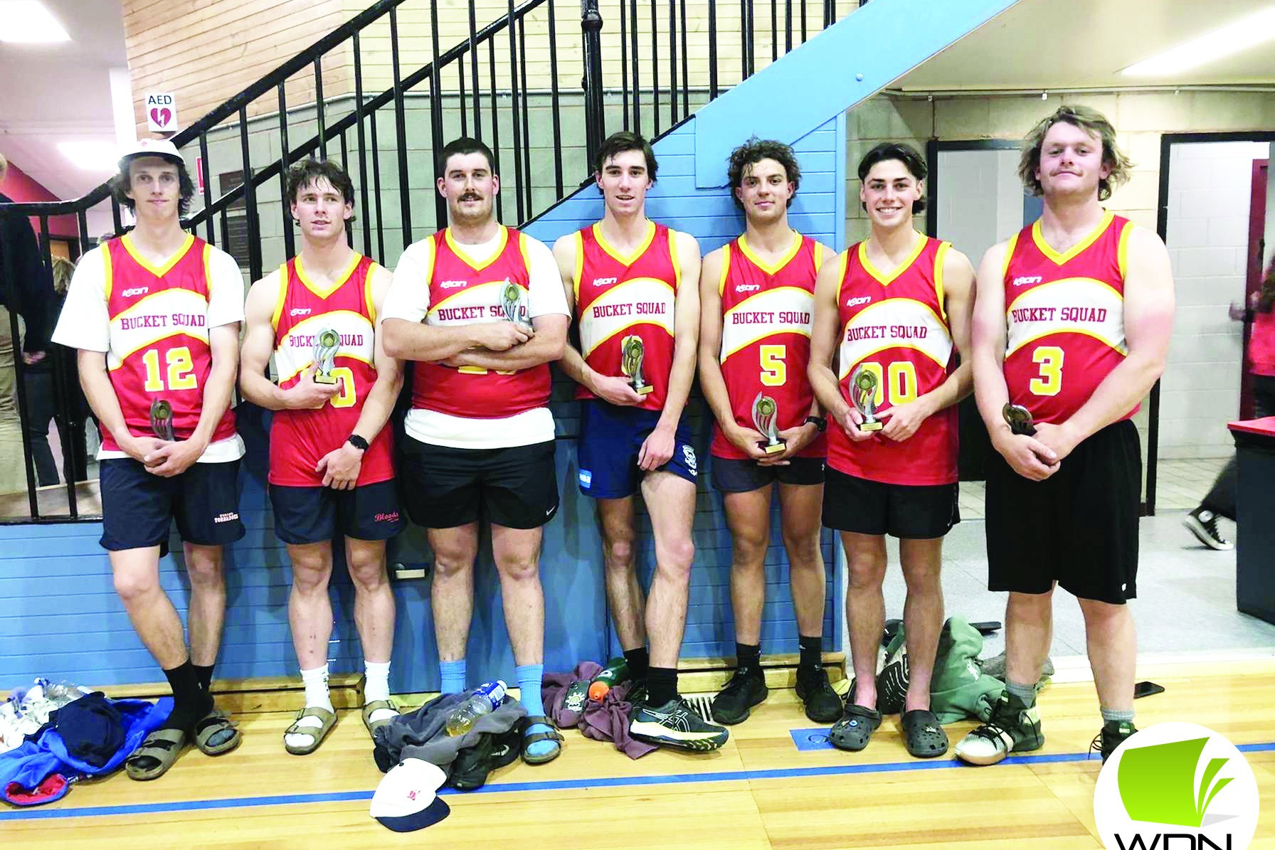 Bucket Squad (from left) Henry Roberts, Ryley Hutchins, Toby Roberts, Sam Lenehan, Jordan Fowler, Zane Field and Charlie Trotter.