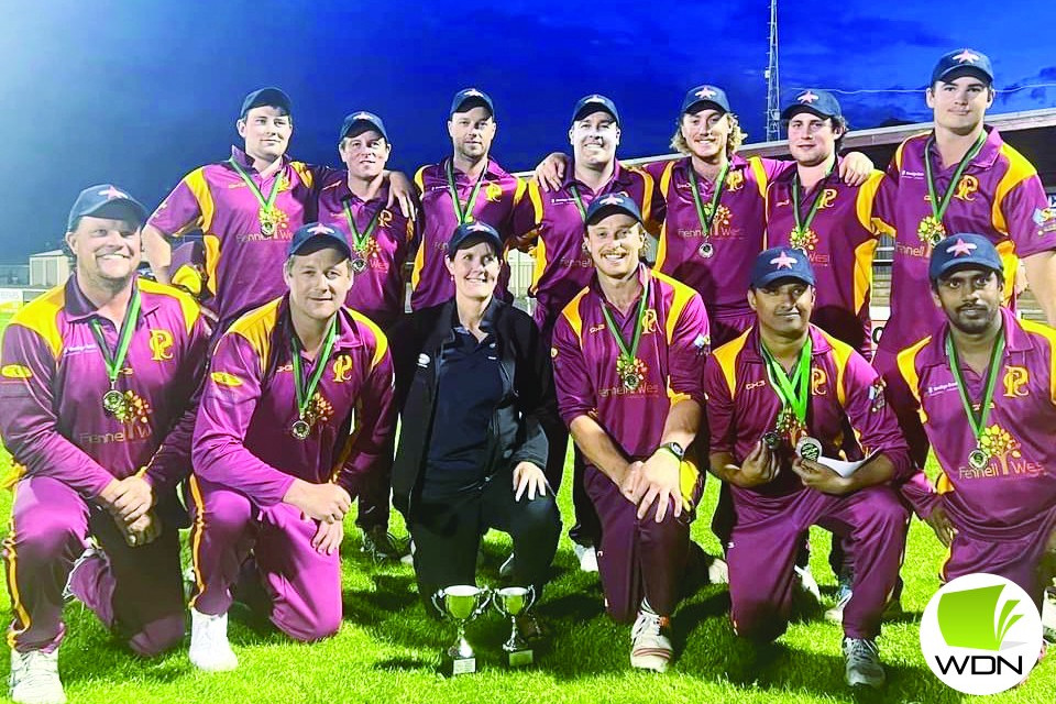 Pomborneit celebrates: back row, from left - Sam Darcy, Luke Reynolds, Simon Tolland, Stephen Hill, Josh Place, Tom Darcy, Hunter Reynolds. Front: Dave Murphy, Grant Place, Tom Place, Tharaka Sendanayake and Danussika Bandara. Also pictured is Georgie Place on behalf of competition sponsor, Fonterra.