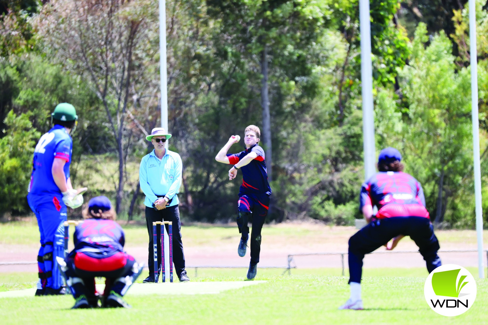 Bayley Thompson on his way to 3/14 off 10 overs in the Rebel’s victory over Terang.
