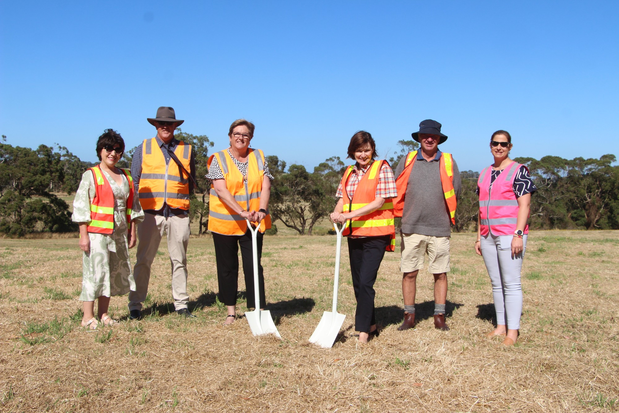 Creating growth: Corangamite Shire deputy mayor Geraldine Conheady (from left), Cr Jamie Vogels, mayor Ruth Gstrein, Minister for Regional Development Mary-Anne Thomas, Cr Nick Cole and Cr Kate Makin visited Timboon last week to announce funding for a major housing project.