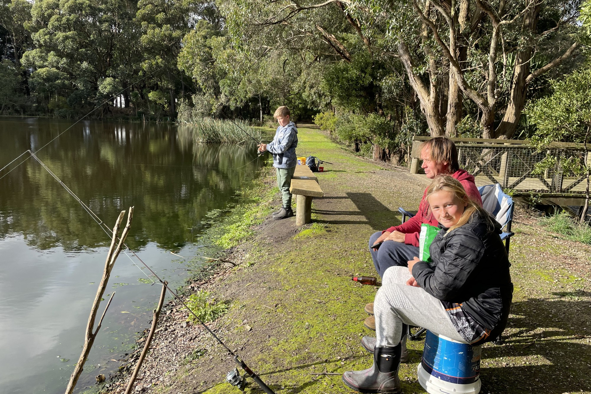 Happy fishing: Port Fairy family Thomas, Scott and Kaitlin Neal spent time fishing in Simpson this week.