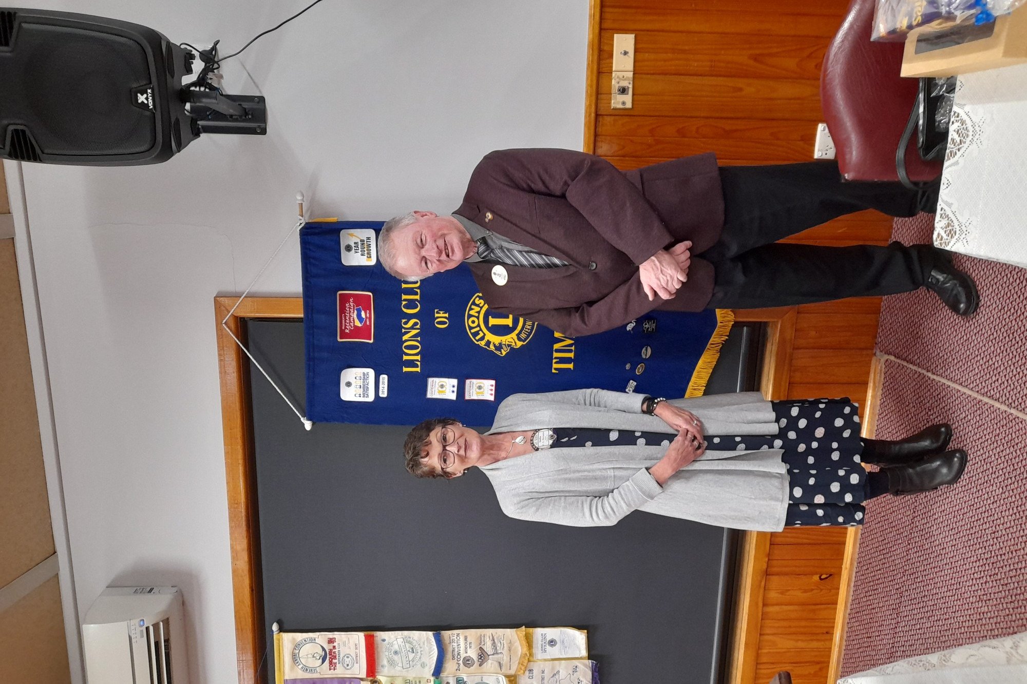 Lions District Governor Tom Blair chatting with new inductee Nellie Richards at the recent changeover dinner.