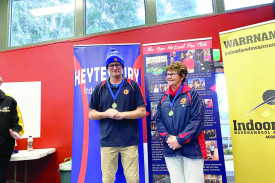 2022 South West Challenge Open Pairs Champions (from left to right): Jason Mungean (s), Pam Dwyer. 