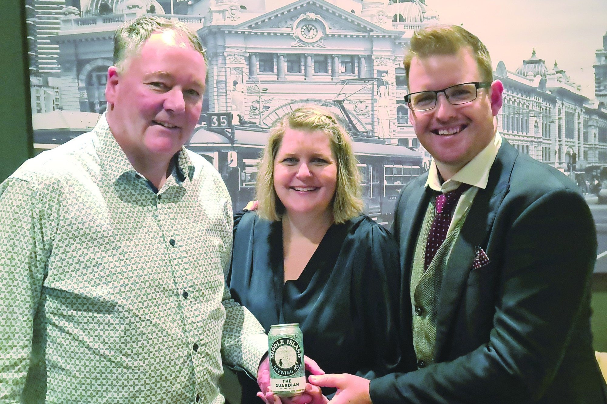 Congratulations: Simon Adams, Briony Howells and Sam Munro celebrate a bronze award for their mid-strength ale ‘The Guardian’.