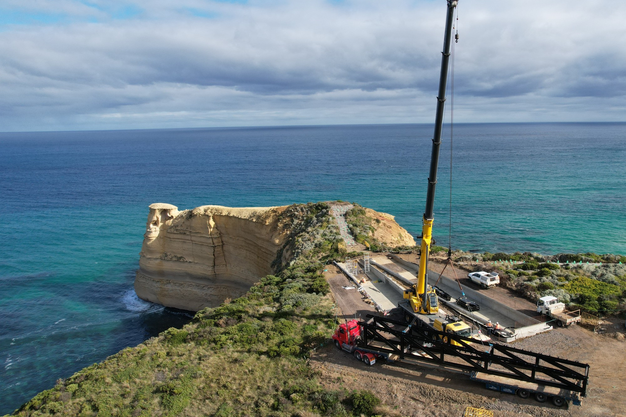 Stage one complete: Work on the new Saddle lookout along the Great Ocean Road has now paused for winter.