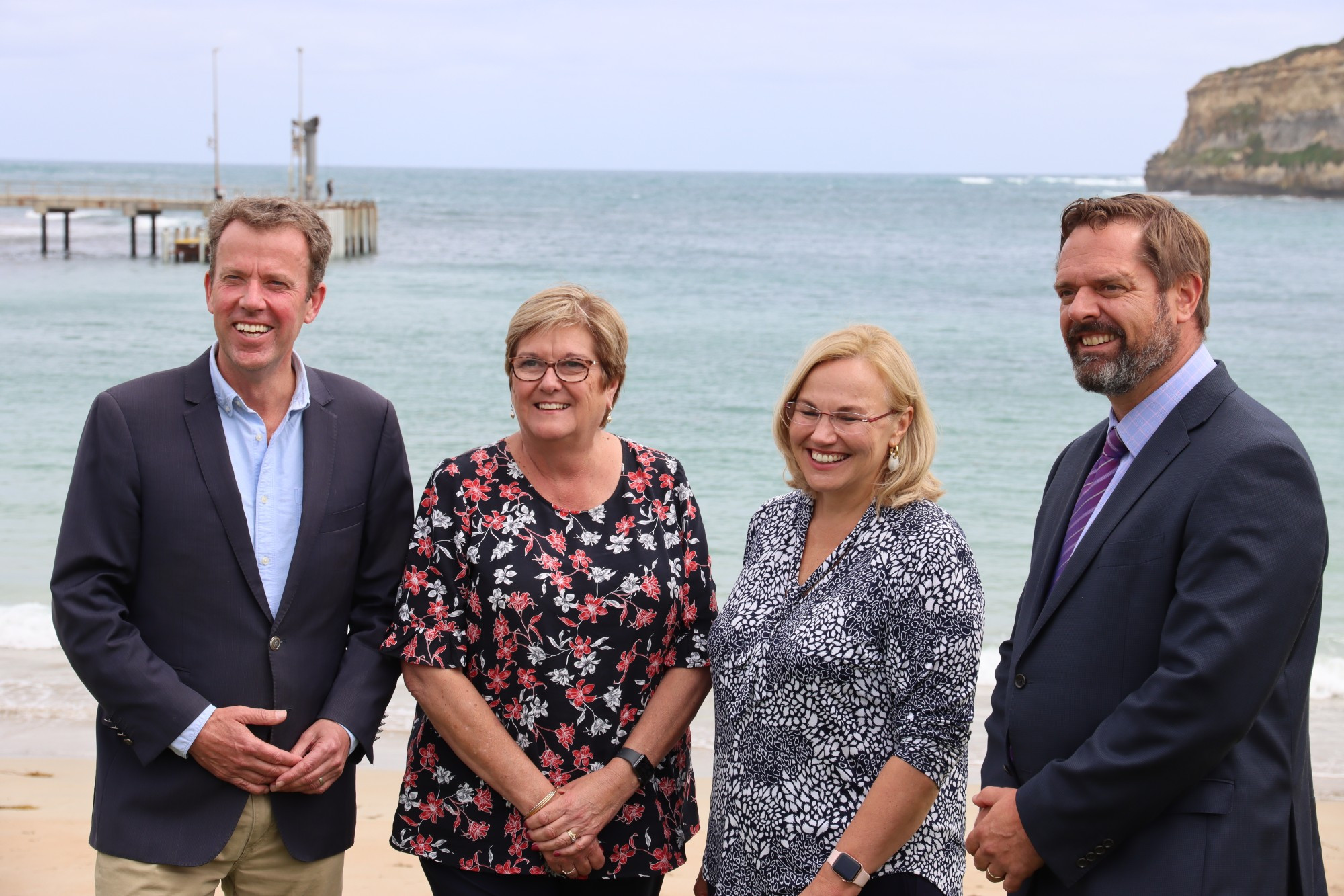 Funding: Member for Wannon Dan Tehan, pictured with CEO of Tourism Australia Phillipa Harrison and Corangamite Shire Council mayor Ruth Gstrein and CEO Andrew Mason.