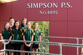The Simpson Primary School leadership team for 2021 is Blake Ferrari, Kustom Robertson, Anna Robb, Bianca Merrett-McKellar, Lucy Ferrari and Xander Weel. 