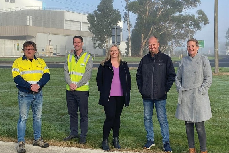 Looking forward: Local dairy farmer Michael Noy, Cr Jo Beard, Cobden Business Economic Development Consultant Laura Hultgren, Fonterra site manager Nick Hayes are looking forward to seeing a Cobden town plan being developed.