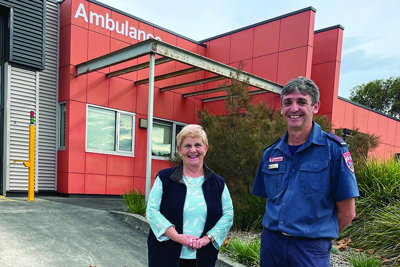 Making a difference: TOPS co-ordinator Brenda Parfett announced funding for the Port Campbell CERT last week, which was accepted by Timboon Ambulance officer Andrew Berry.