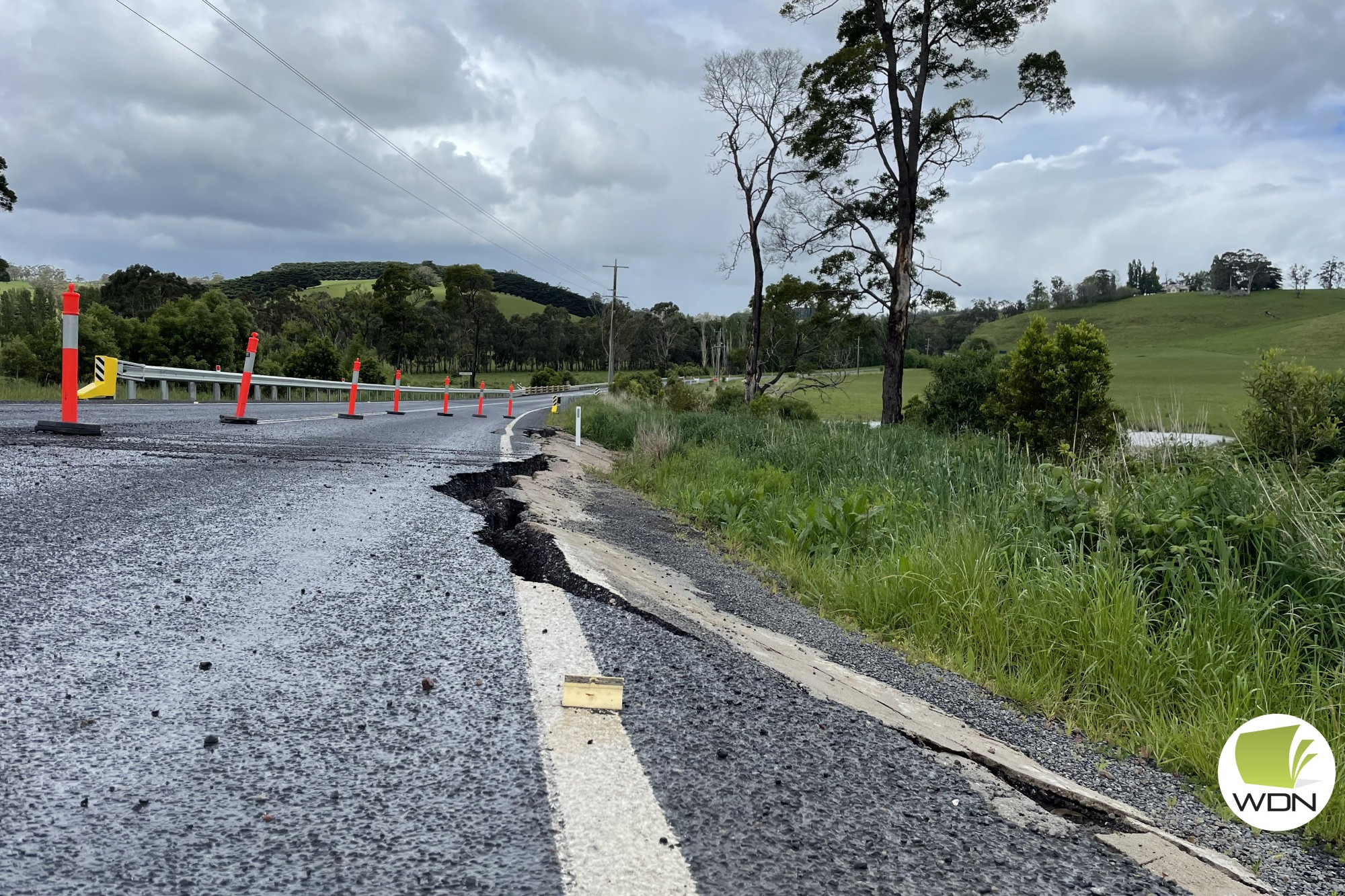 Take care: A section of road works completed recently at Port Campbell-Cobden Road have slipped away after heavy rain.