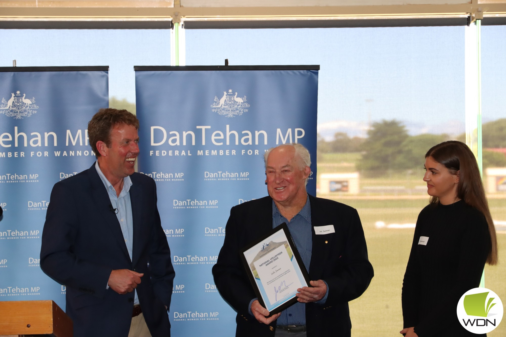 Member for Wannon Dan Tehan with award winner Les Sumner.