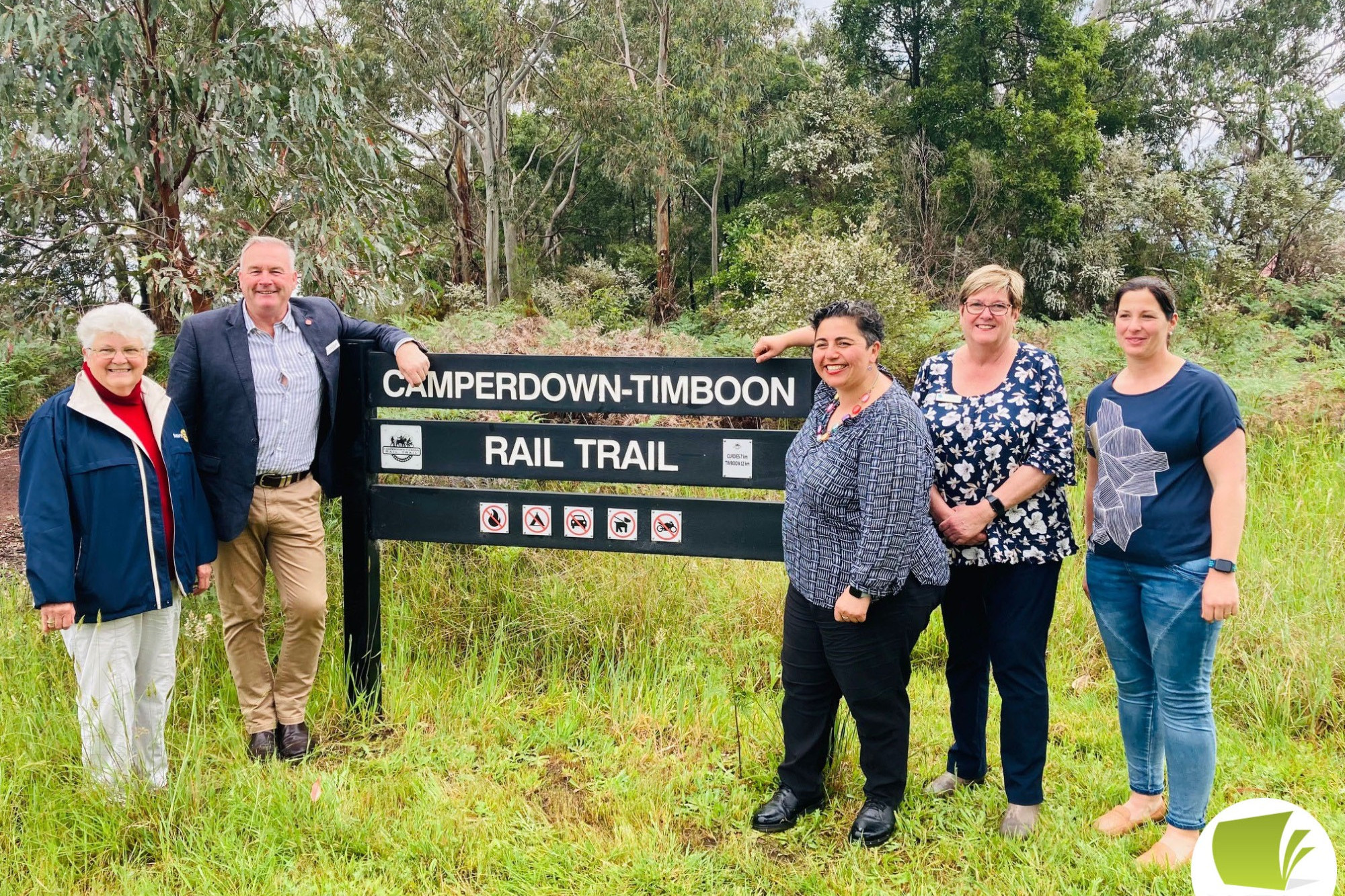 Projects benefit: Polwarth Labor candidate Hutch Hussein (third) meets with Camperdown Timboon Rail chair Pat Robertson, Corangamite Shire councillors Laurie Hickey, Ruth Gstrein and Kate Makin.