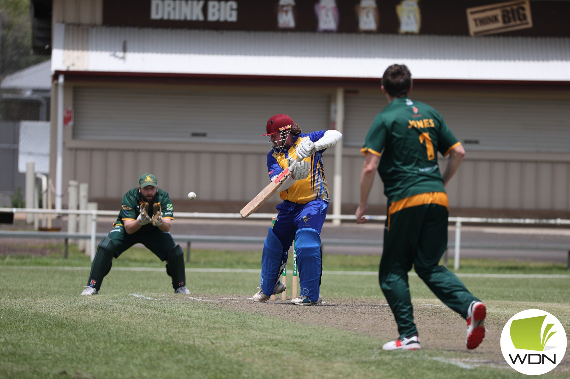 Damon Delaney Cobden slots ball past the wicket keeper.