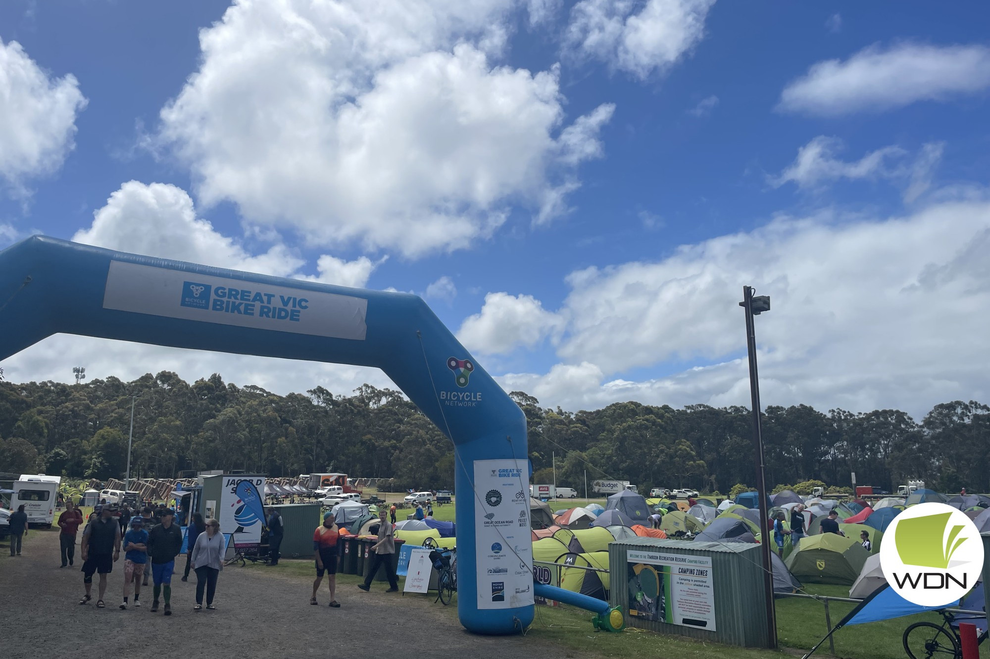 Cyclists stop in: Timboon Recreation Reserve was awash with cyclists making their home in Timboon on Monday as part of the Great Vic Bike Ride.