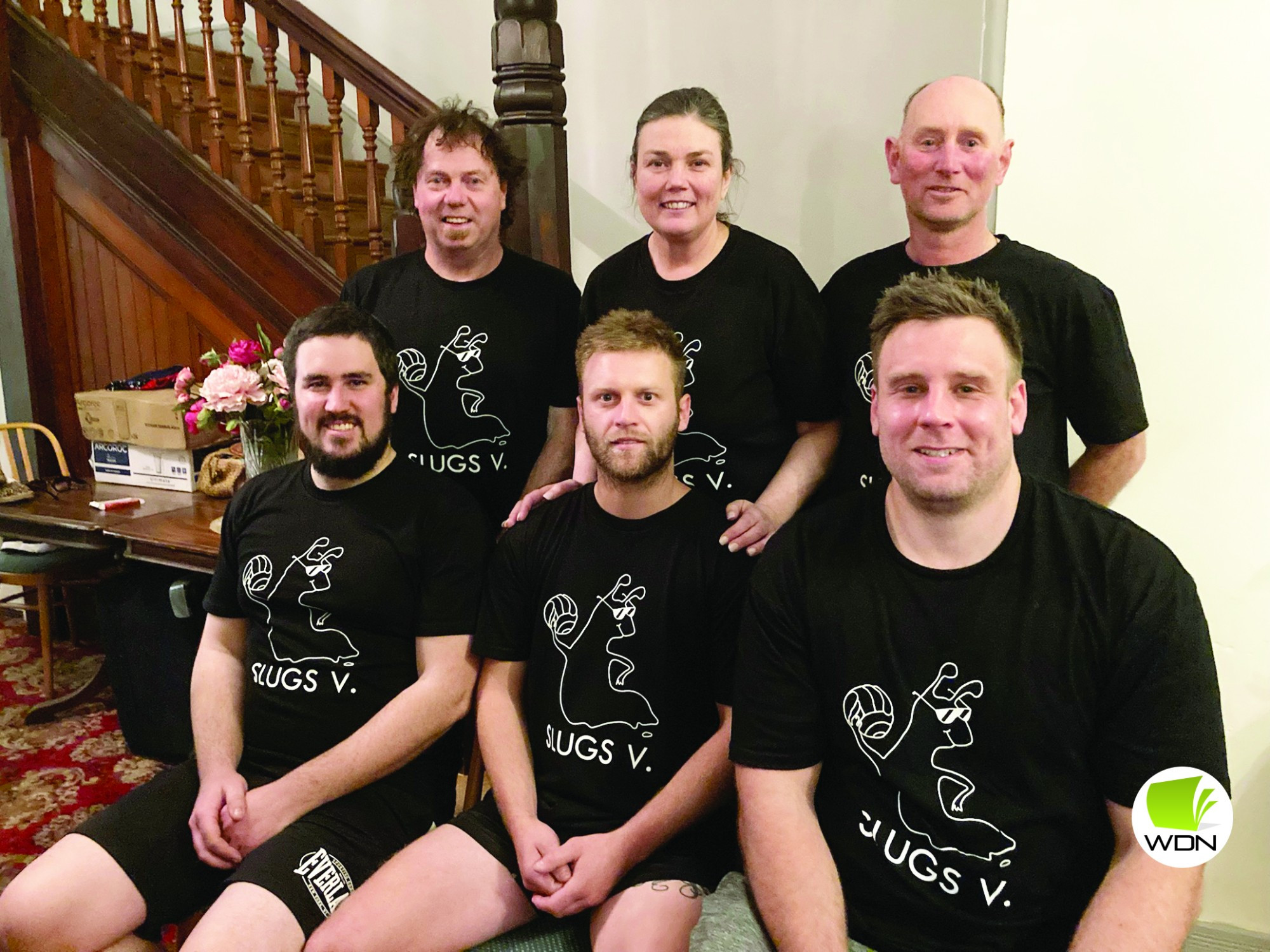 B grade premiers Ballbusters. Back: Brayden Crow (left), Matthew Coverdale and Jamie Barry. Front: Terry Hintum, Gabrielle Bellman and Martin Hintum.