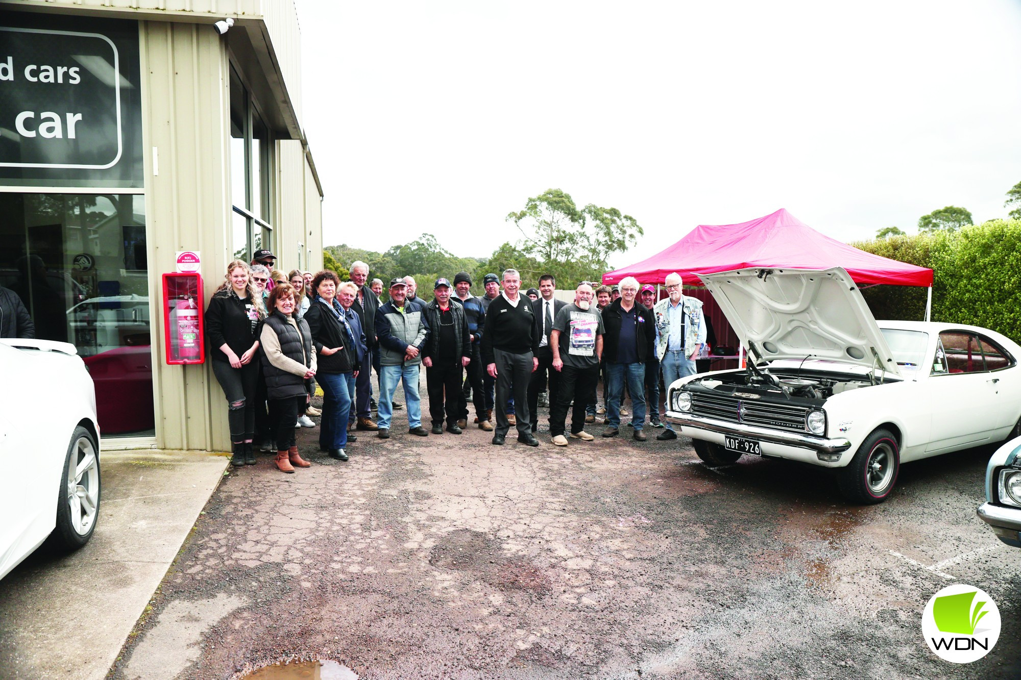 Holden party: More than 20 vehicles attended a celebration at Timboon Motors in recognition of Holden’s final contest at Bathurst 1000.