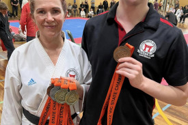 Medal winners Jill Cole and her son Tobi Cole. 