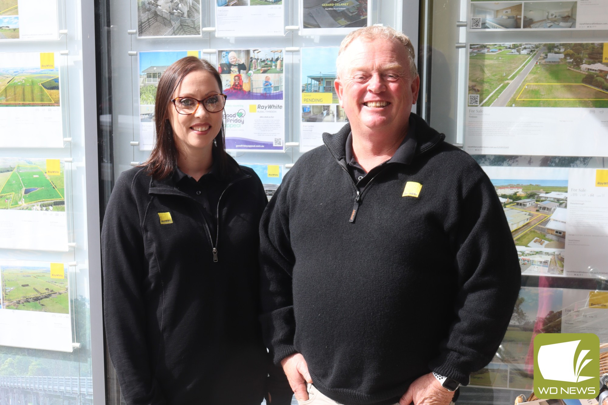 Keeping active: Ray White Rural Timboon’s Gerard Delaney and Rebekah Peterson are hoping to raise $2500 for the Good Friday Appeal this week