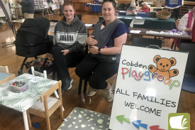 Playgroup president Chelsea Bagg (left) and treasurer Mallory Bellman provided a popular play-spot for younger families. 