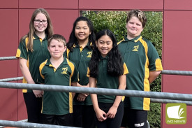 The Simpson Primary School leadership team for 2023 is Ellen Whiting, Chloe Marquez, Crew Mitchell-Weir, Tyle Love, Malka Salas and Sophie Clark (absent). 