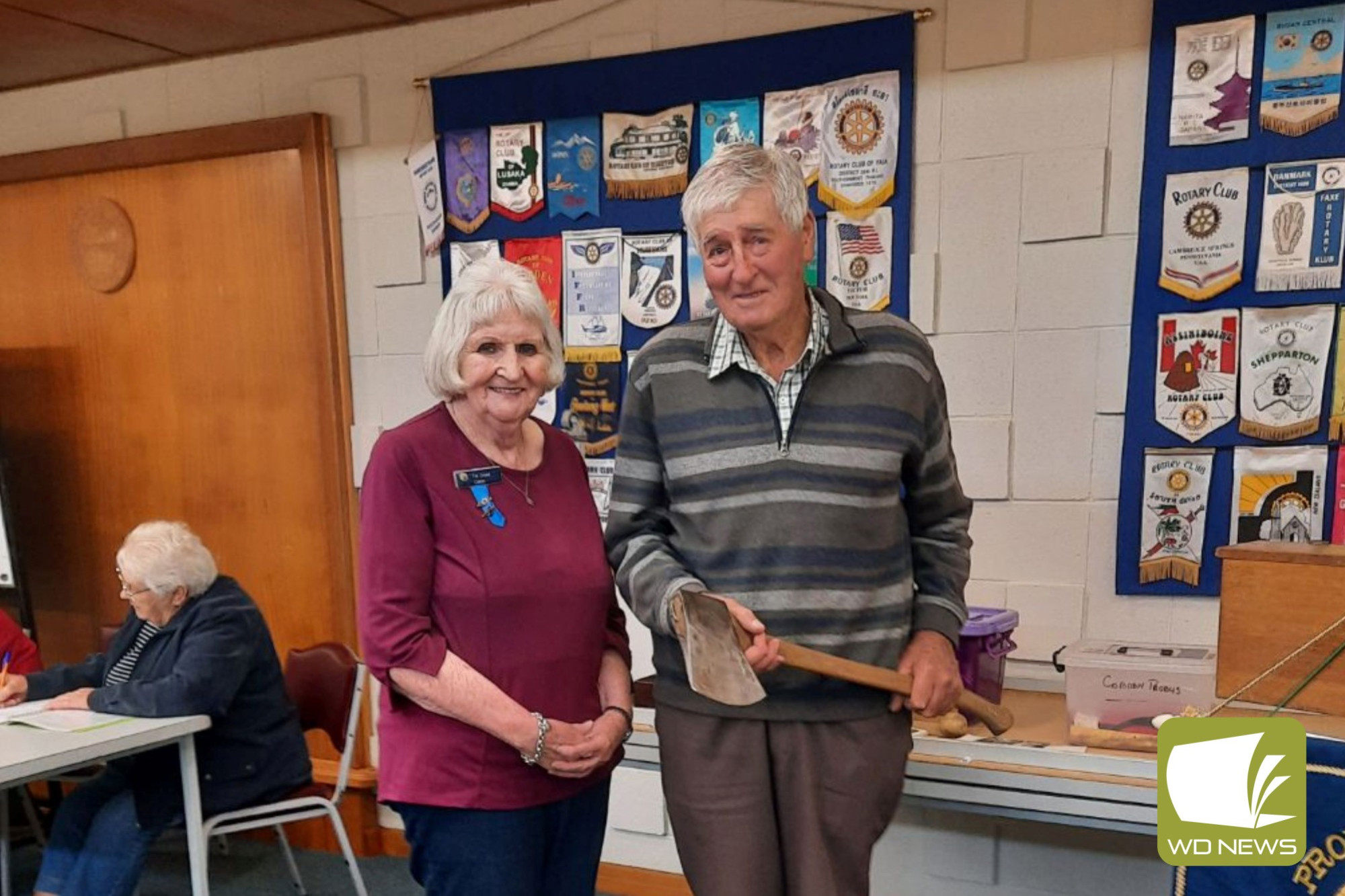 Cobden Probus Club past president Pam Savage with guest speaker Frank Whiteside at the recent club meeting.