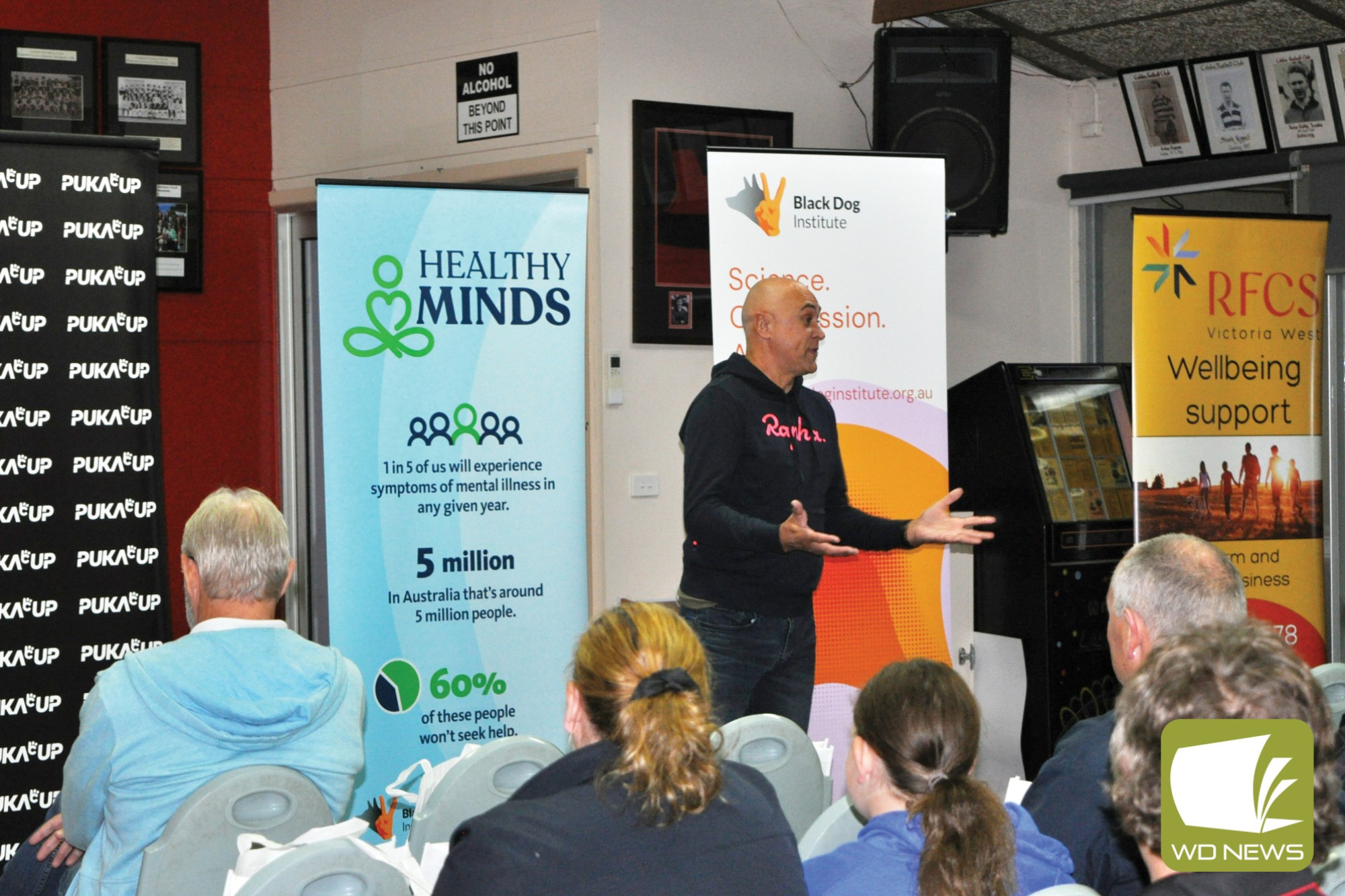 Important to talk: Former AFL player Wayne Schwass spoke at a mental health forum in Cobden last week.
