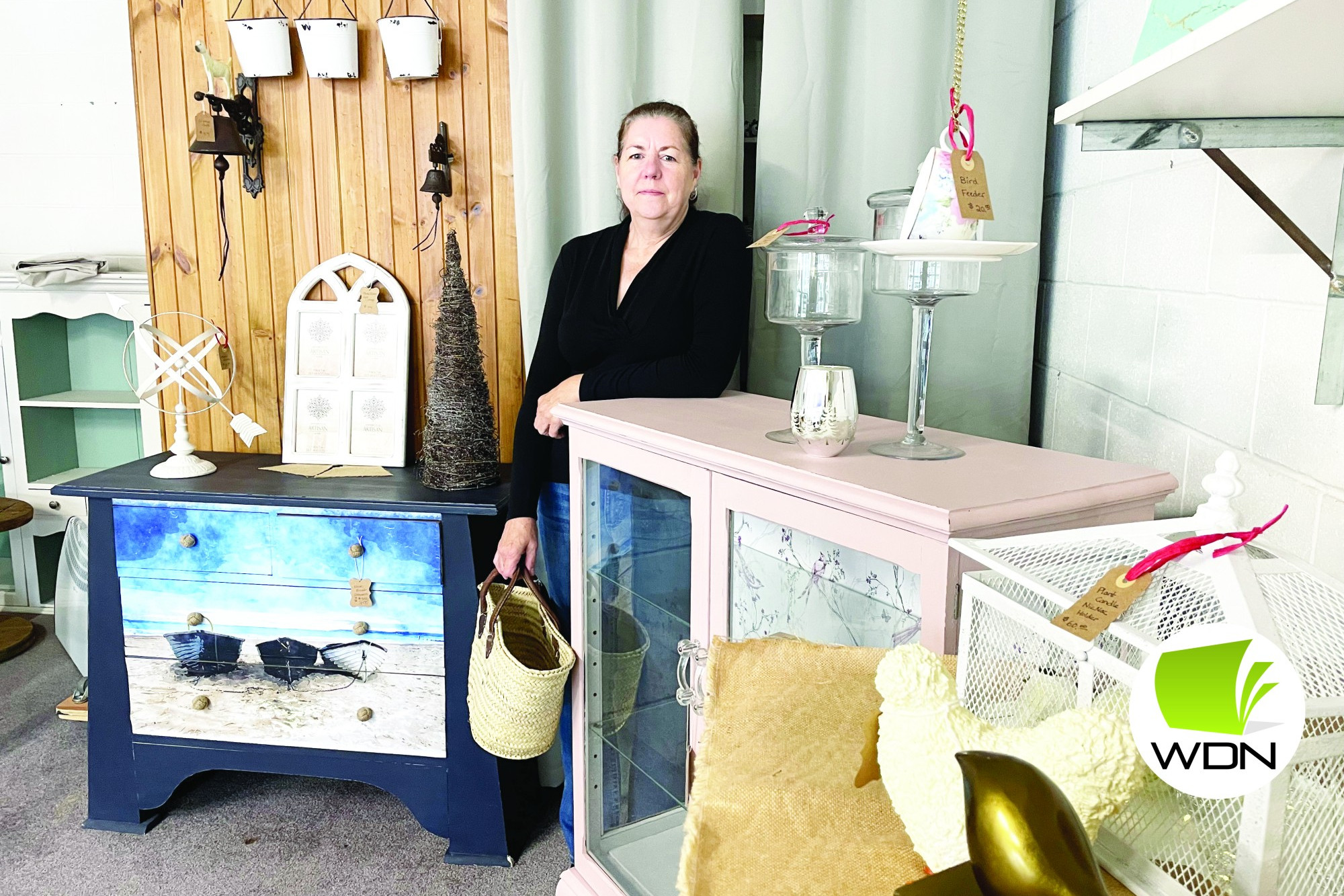 Upcycled: Julie Mills is hoping her new Timboon business My Rustic Home takes off with a wide range of upcycled furniture and decor pieces on offer