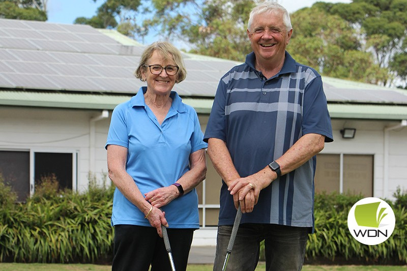 Event co-ordinator Trevor Gardner (right) and Carmel Darcy (left) are looking forward to the start of the ‘Week of Golf’ event at Cobden this Saturday.