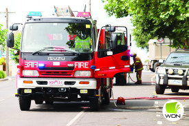 CFA units attended, setting up hoses just in case of a fire. 